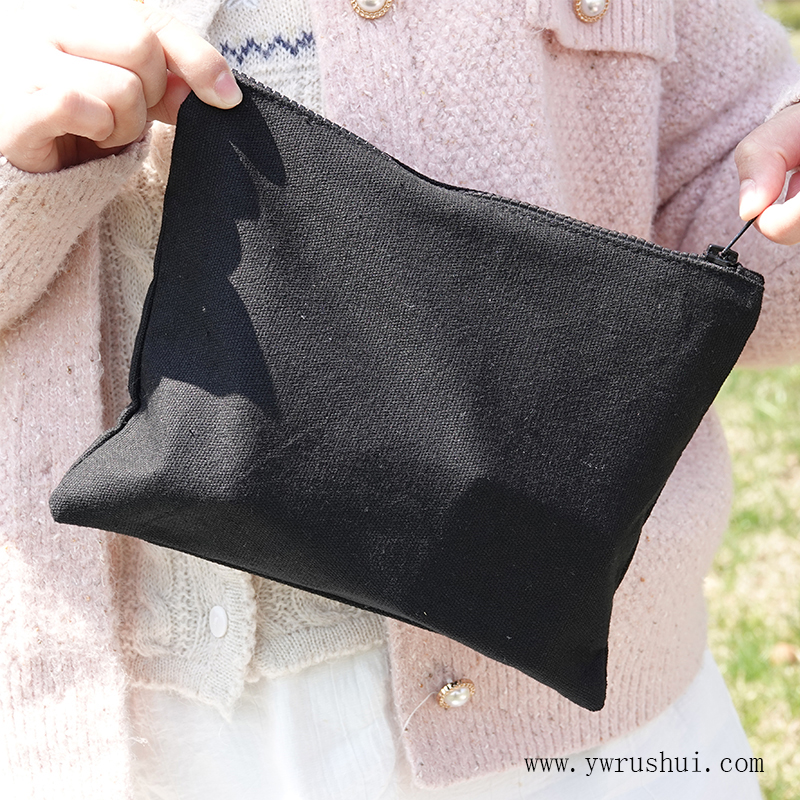 Black Canvas Makeup Bag with Black Resin Zipper Closure