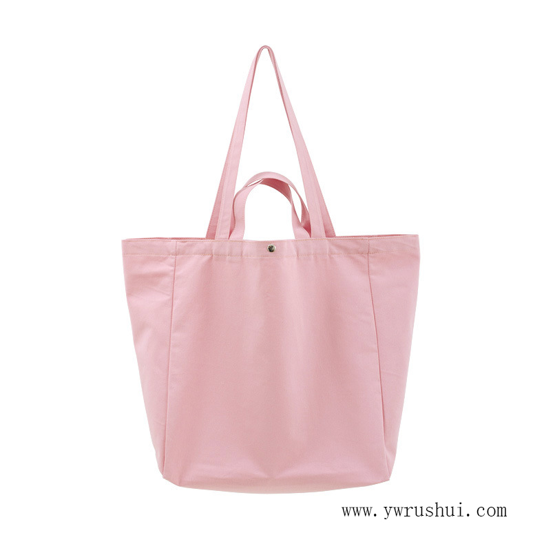 Eco Friendly Cotton Twill Tote Bag with Long & Short Handles & Button Closure 