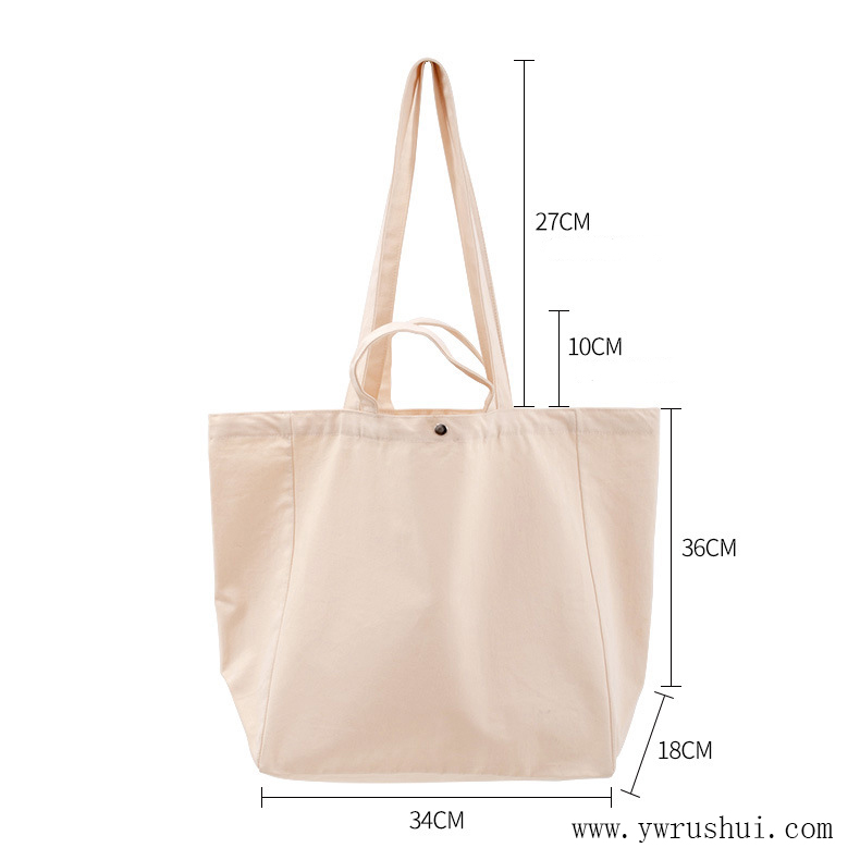 Eco Friendly Cotton Twill Tote Bag with Long & Short Handles & Button Closure 