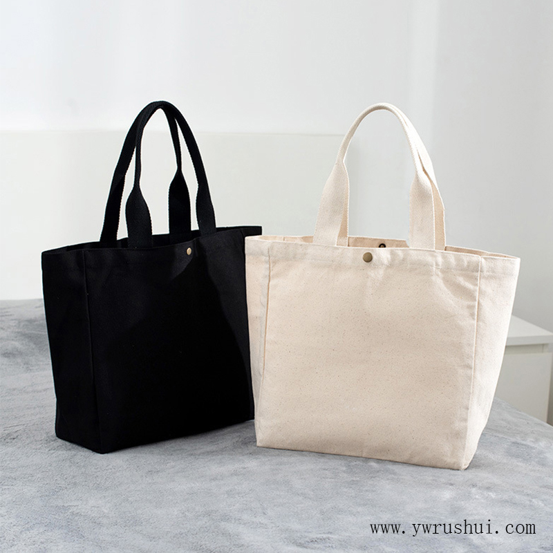 Heavy Duty 16oz Canvas Tote Handbag with Button Closure & Webbing Handle  