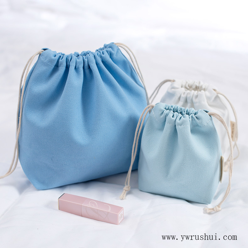 Cotton Drawstring Storage Bag with Bottom Gusset & Woven Label 