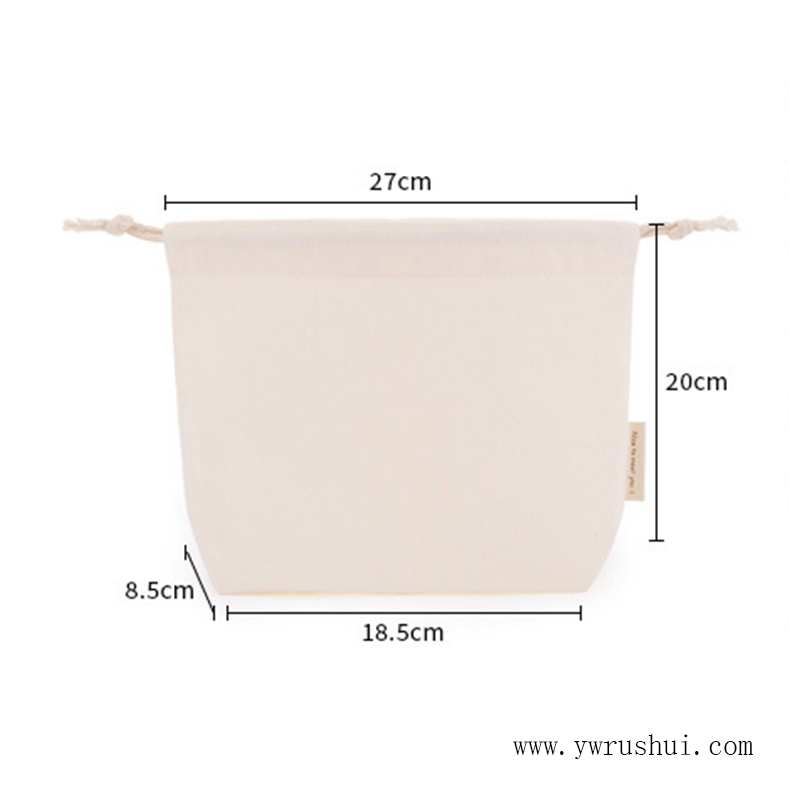 Cotton Drawstring Storage Bag with Bottom Gusset & Woven Label 
