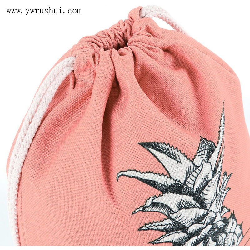 Pink Cotton Canvas Drawstring Backpack