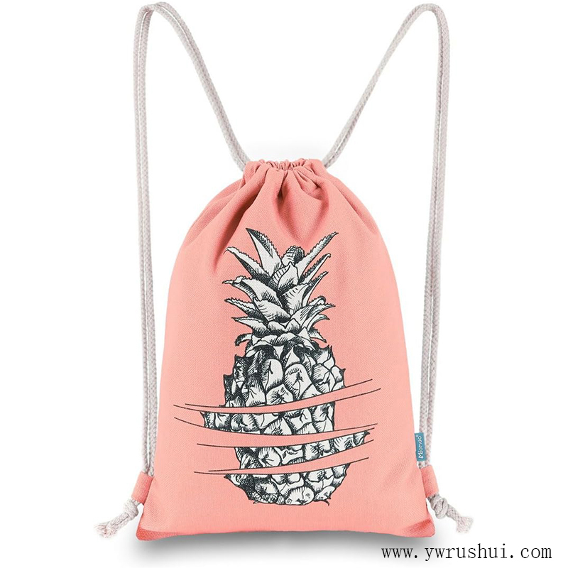 Pink Cotton Canvas Drawstring Backpack