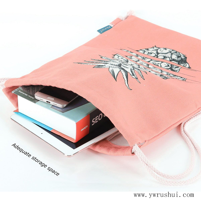 Pink Cotton Canvas Drawstring Backpack