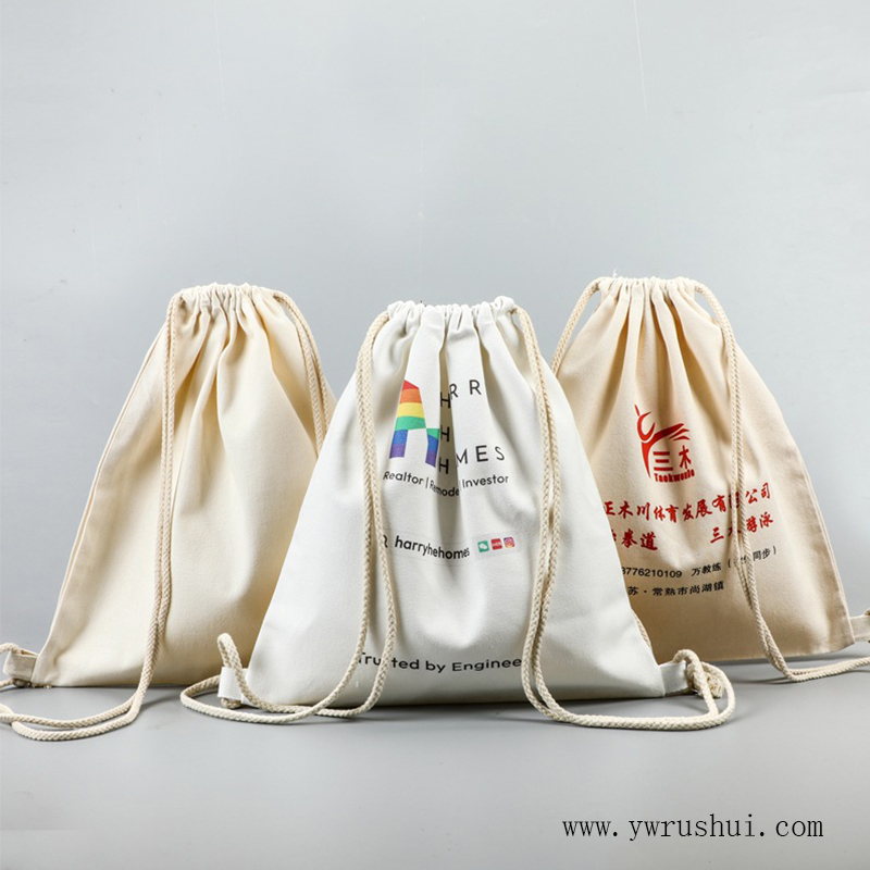 Foldable 10oz Cotton Canvas Drawstring Backpack Bag  
