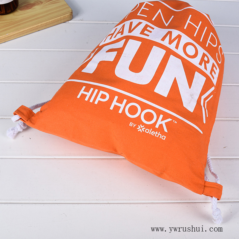 Orange Canvas Drawstring Backpack Bag 