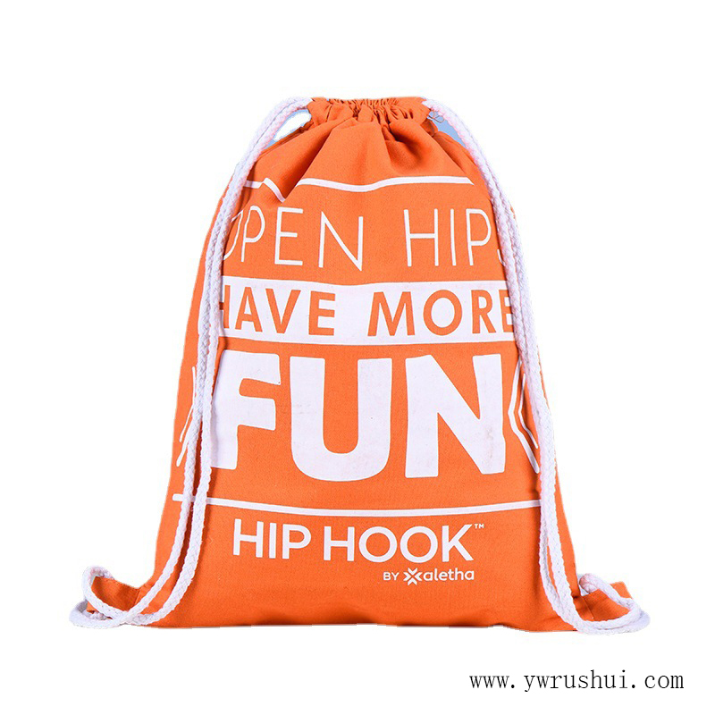 Orange Canvas Drawstring Backpack Bag 