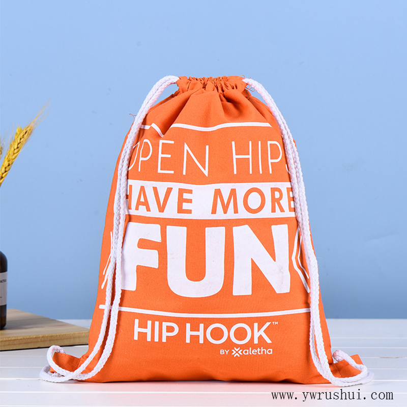 Orange Canvas Drawstring Backpack Bag 