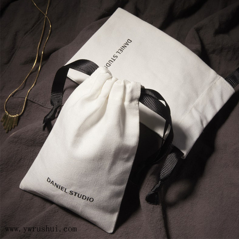 5x 7 Drawstring Cotton Bags with Ribbons 