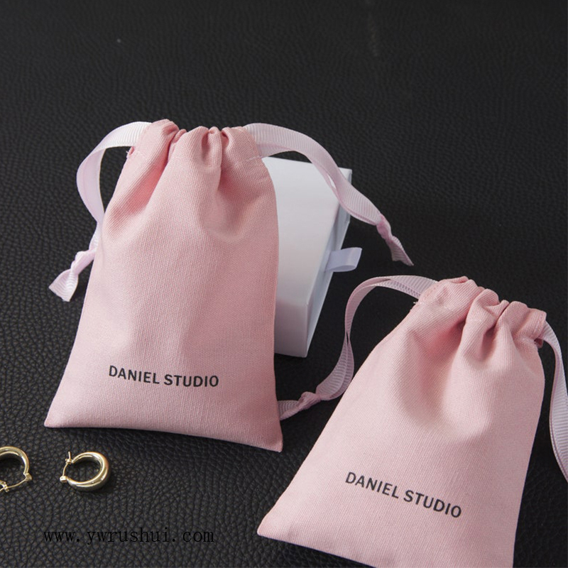 5x 7 Drawstring Cotton Bags with Ribbons 