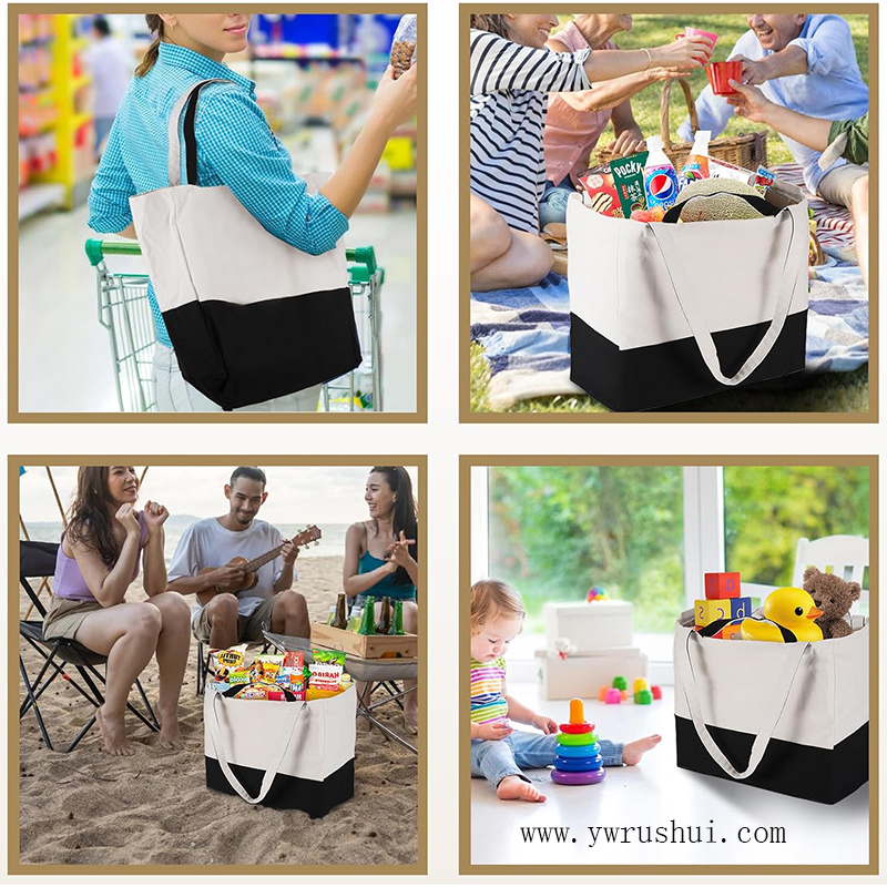 Reusable Black & Natural Cotton Shopper  