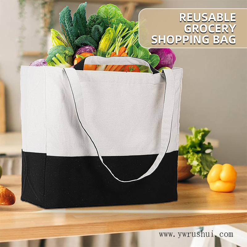 Reusable Black & Natural Cotton Shopper  