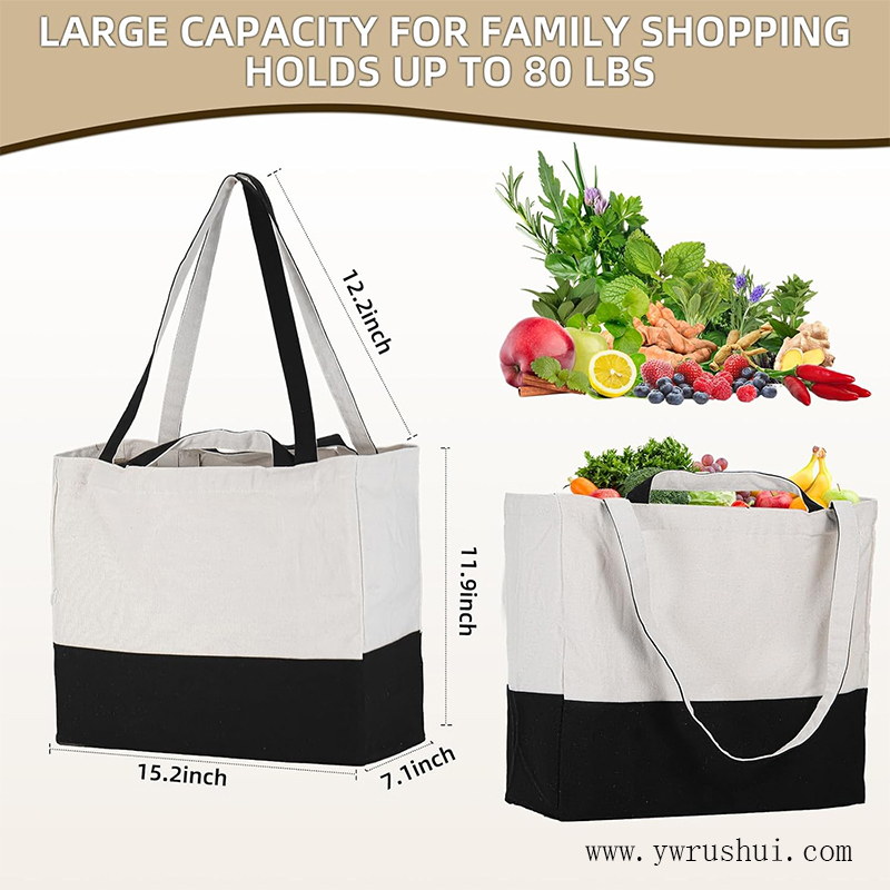 Reusable Black & Natural Cotton Shopper  