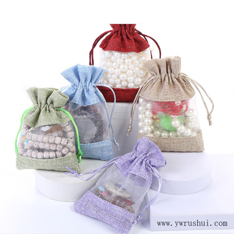 Linen Burlap Sheer Bag with See Through Window  