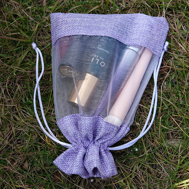 15x20cm Jute Burlap Drawstring Gift Pouch with Window  