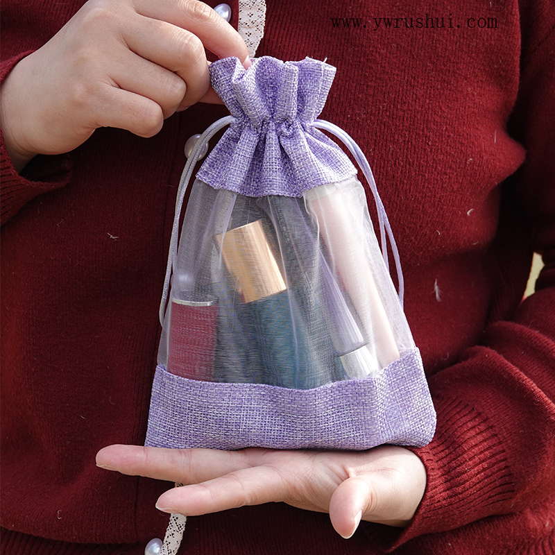 15x20cm Jute Burlap Drawstring Gift Pouch with Window  