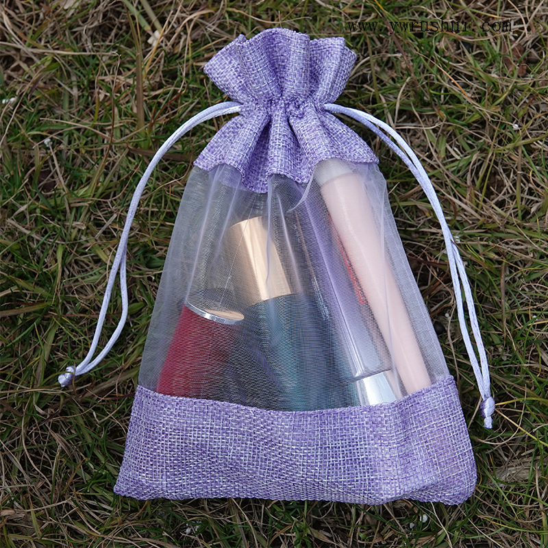 15x20cm Jute Burlap Drawstring Gift Pouch with Window  