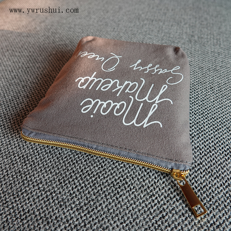 Custom Gray Cotton Canvas Makeup Bag  