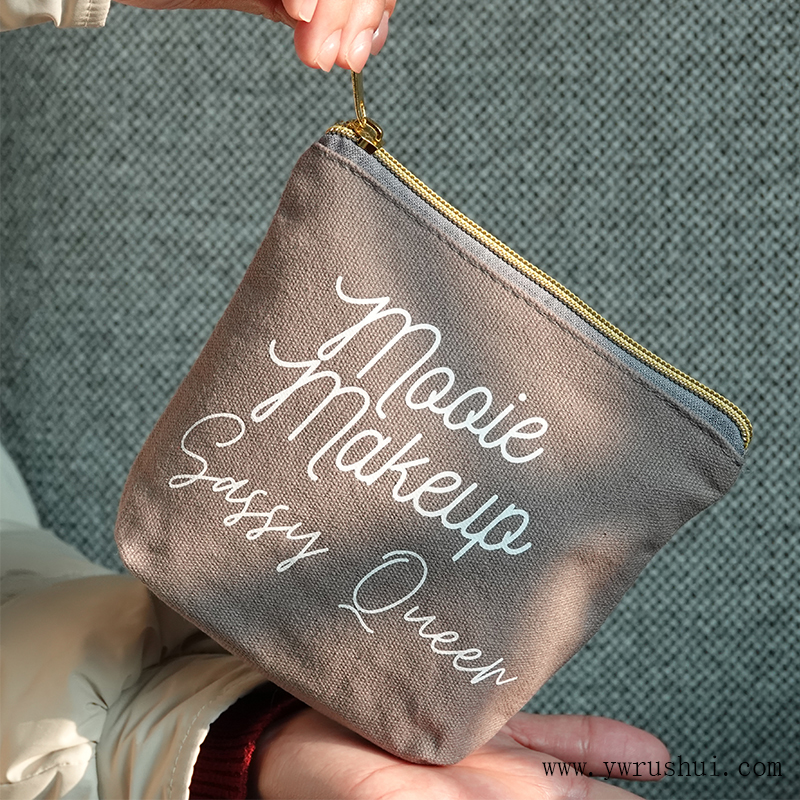 Custom Gray Cotton Canvas Makeup Bag  