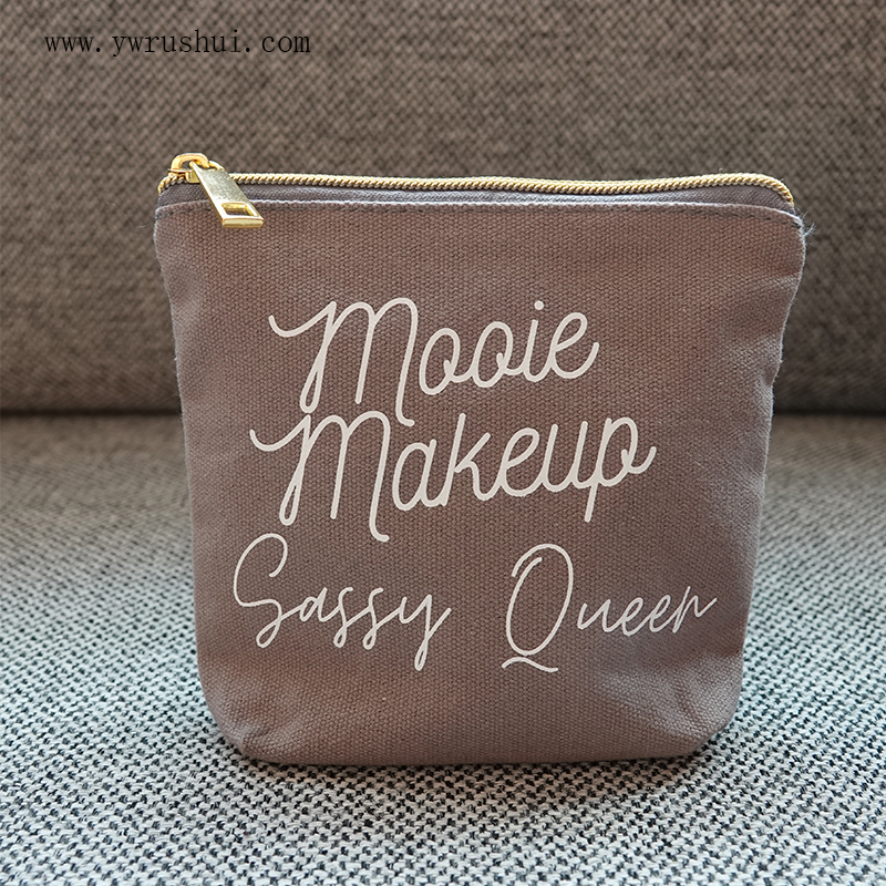 Custom Gray Cotton Canvas Makeup Bag  