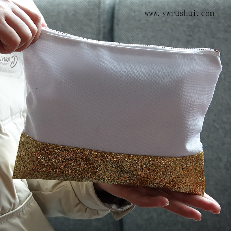 Reusable Practical Glitter Cotton Canvas Makeup Bag with Zipper  