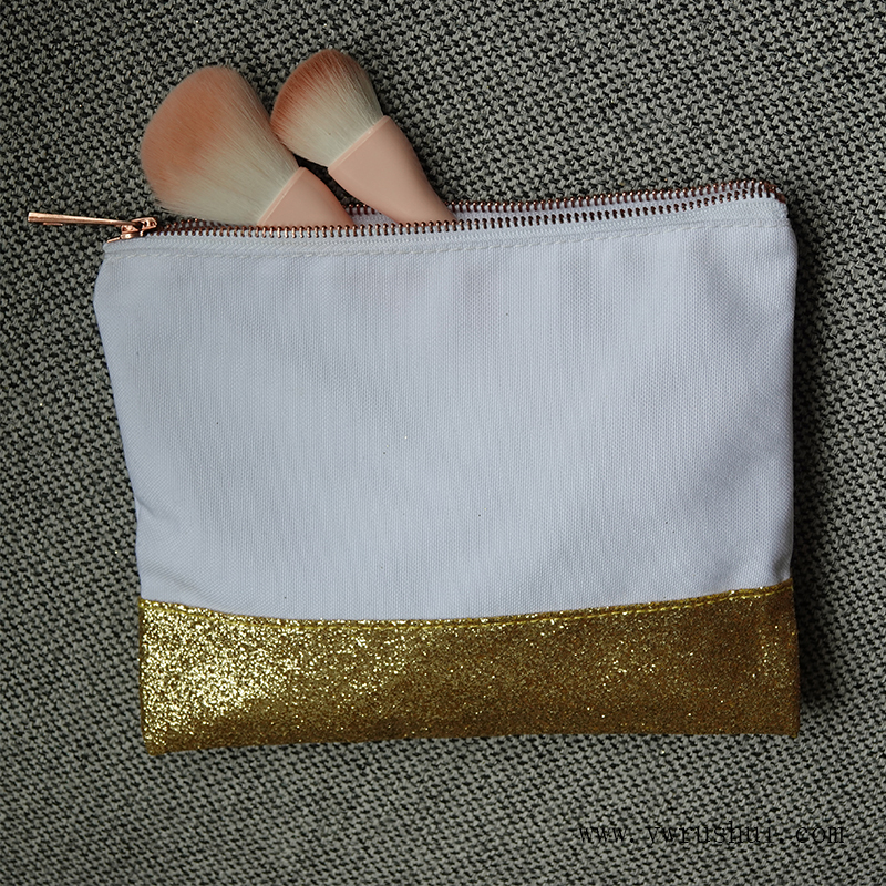 Reusable Practical Glitter Cotton Canvas Makeup Bag with Zipper  