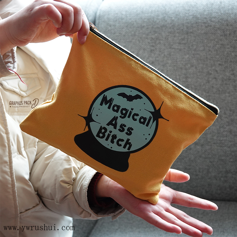 Cotton Canvas Makeup Bag with Zipper Closure  