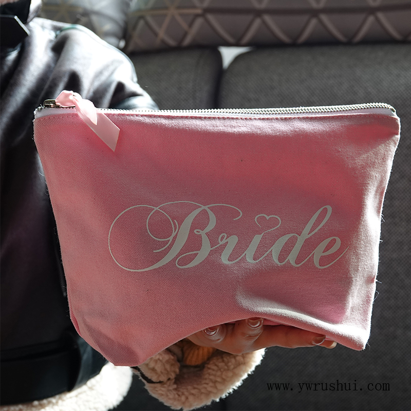 Canvas Makeup Bag with Ribbon Design 