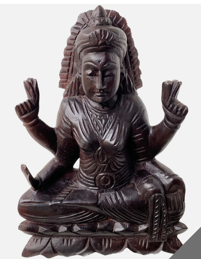 Handcrafted Mahogany Wooden Lakshmi Statue