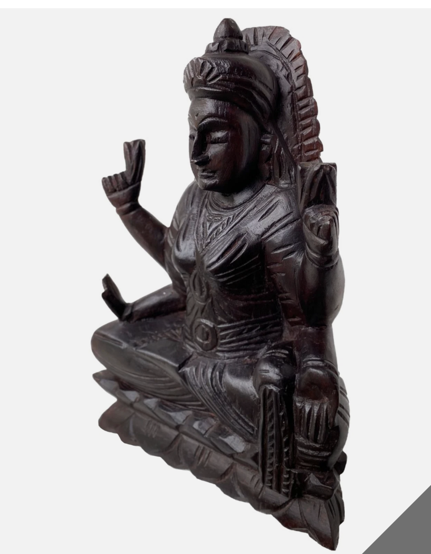 Handcrafted Mahogany Wooden Lakshmi Statue