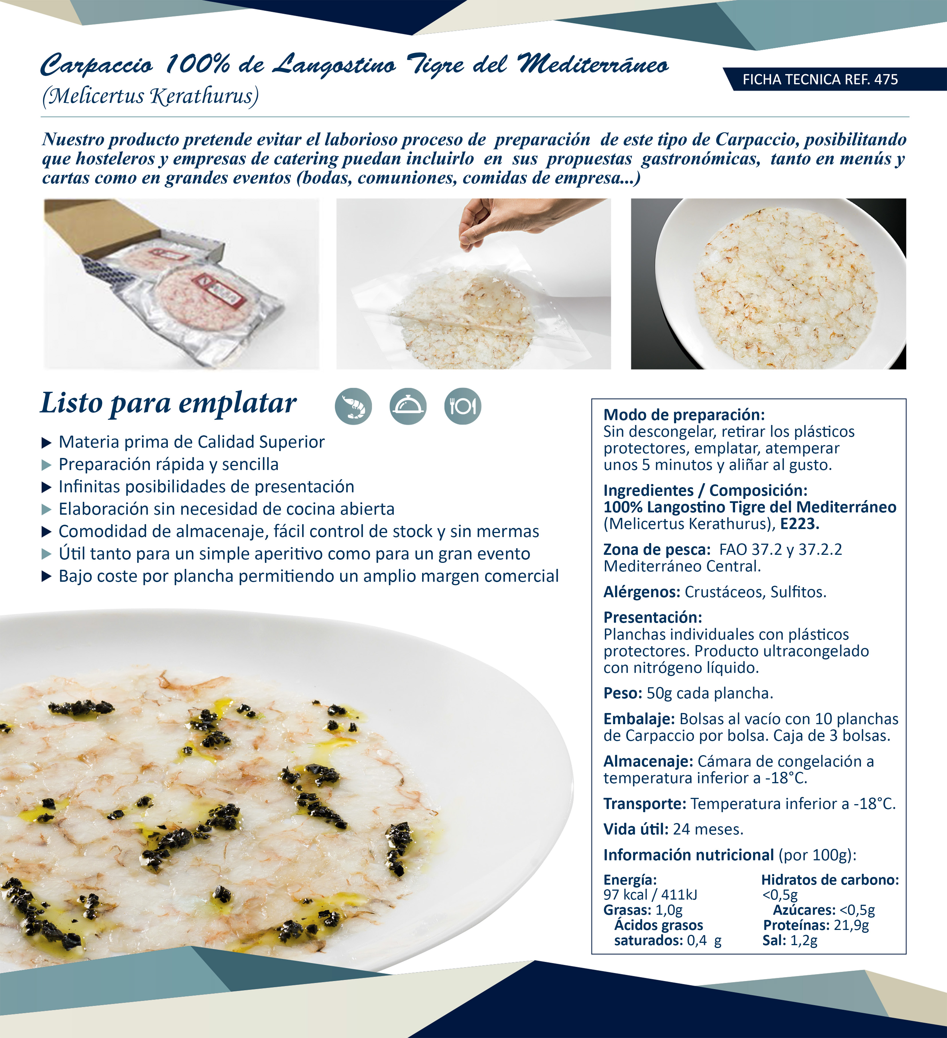 Carpaccio 100% Langostino Tigre del Mediterráneo