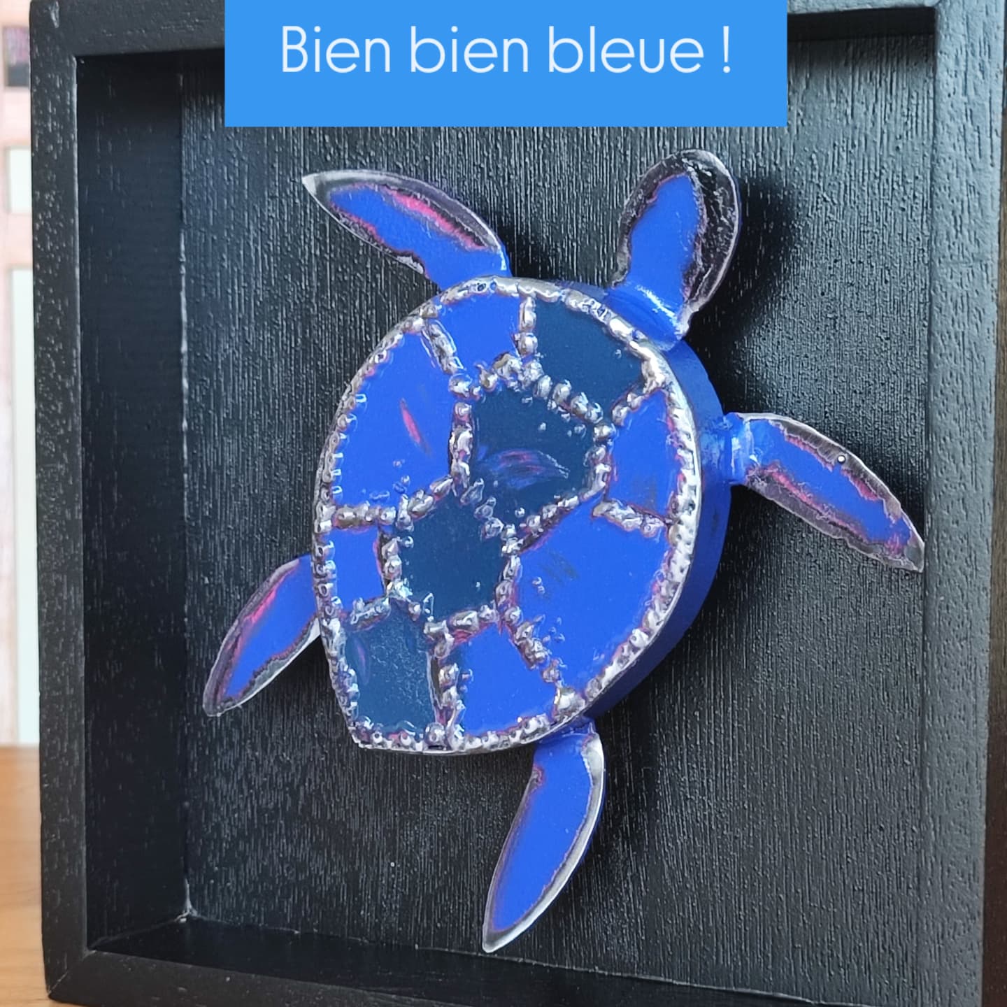 Tableau de Tortue en métal cadre bois