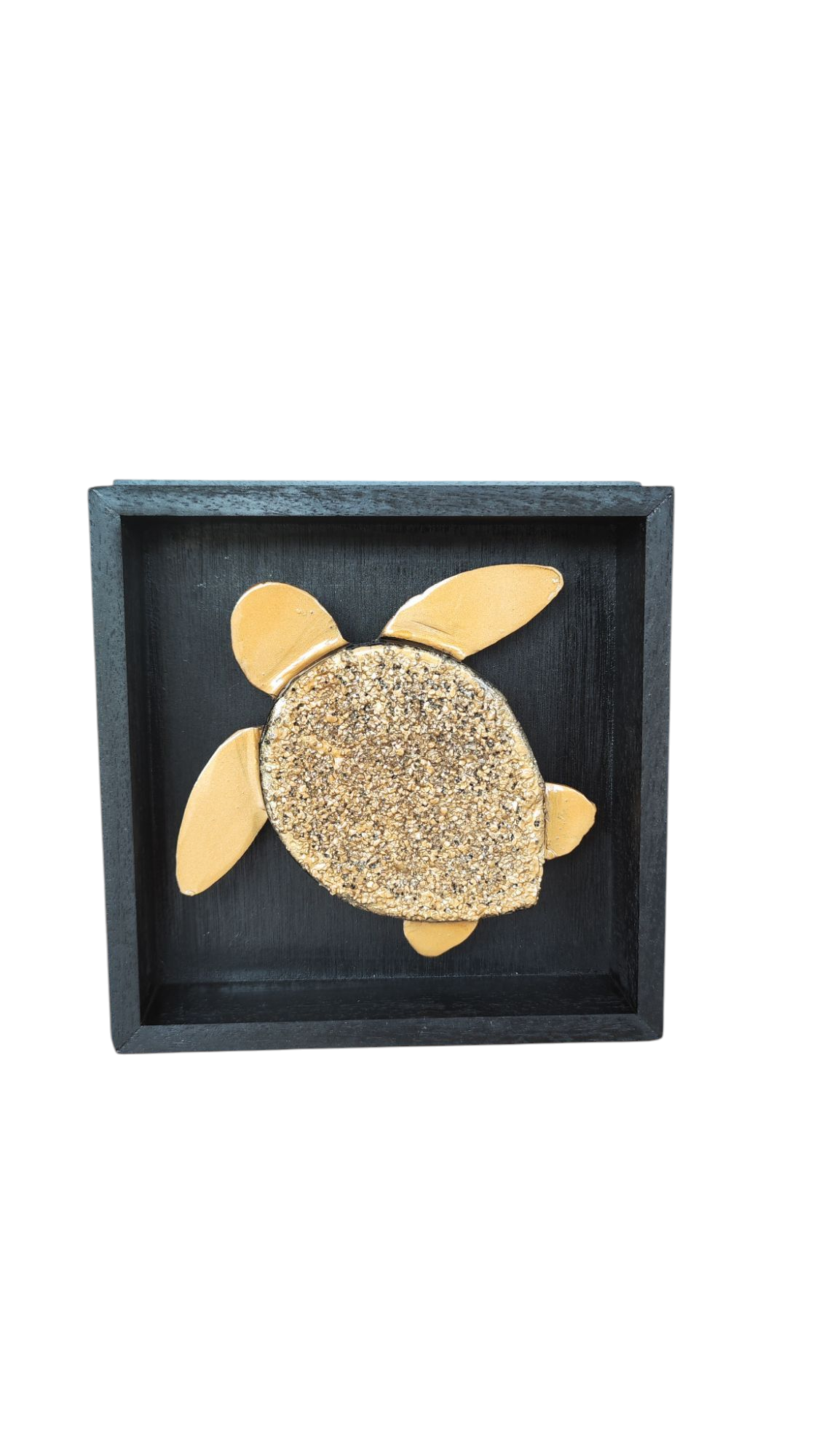Tortue en métal texture sable cadre bois