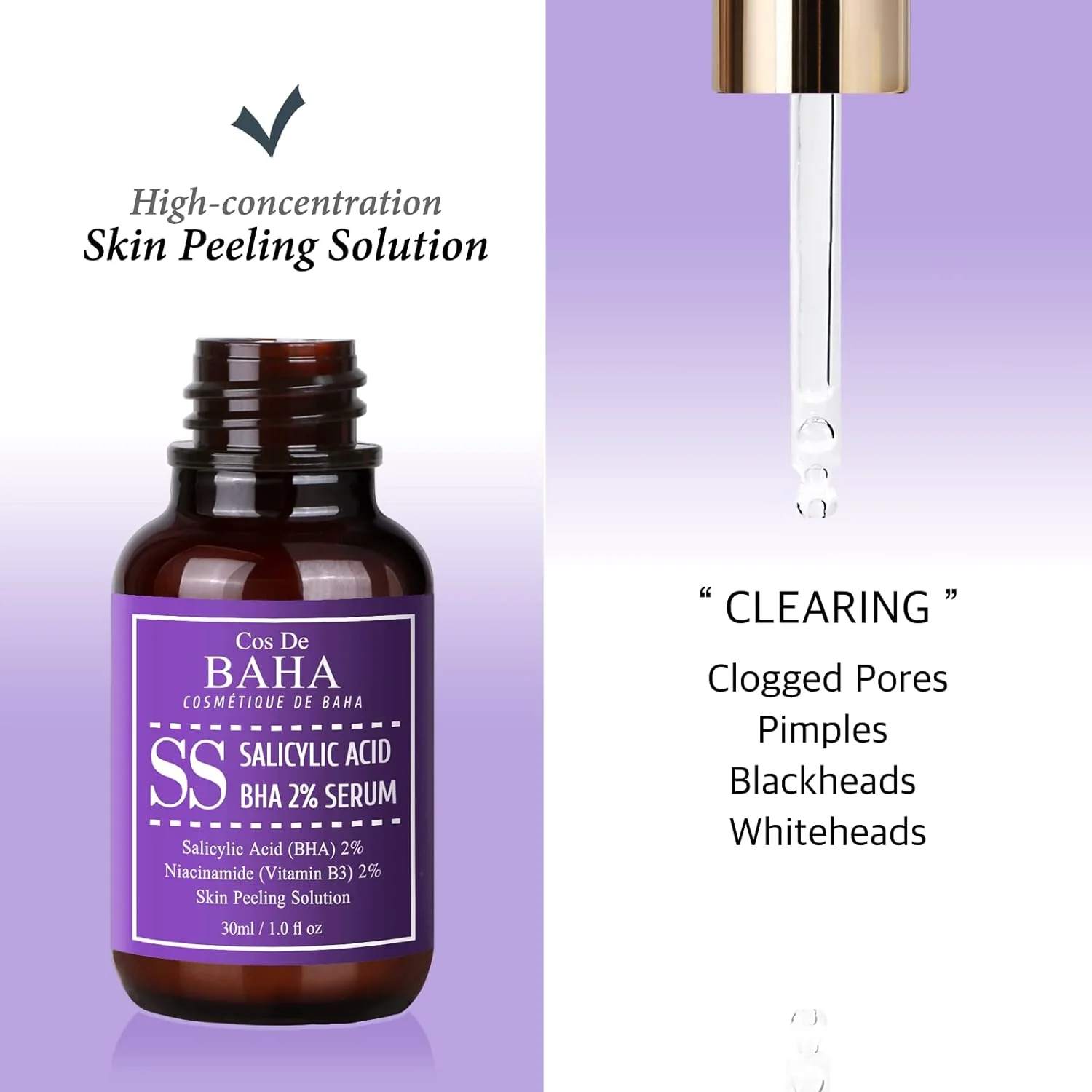 Cos De BAHA BHA 2% Pore Care Serum 30ml - Salicylic Acid Facial Serum  30ml