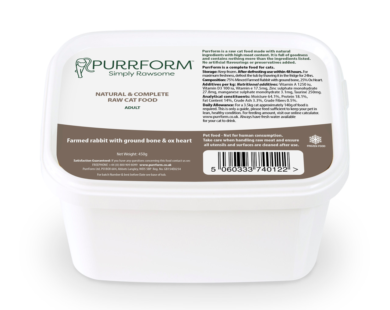 Purrform Adult Complete Rabbit & Ox Heart 450g