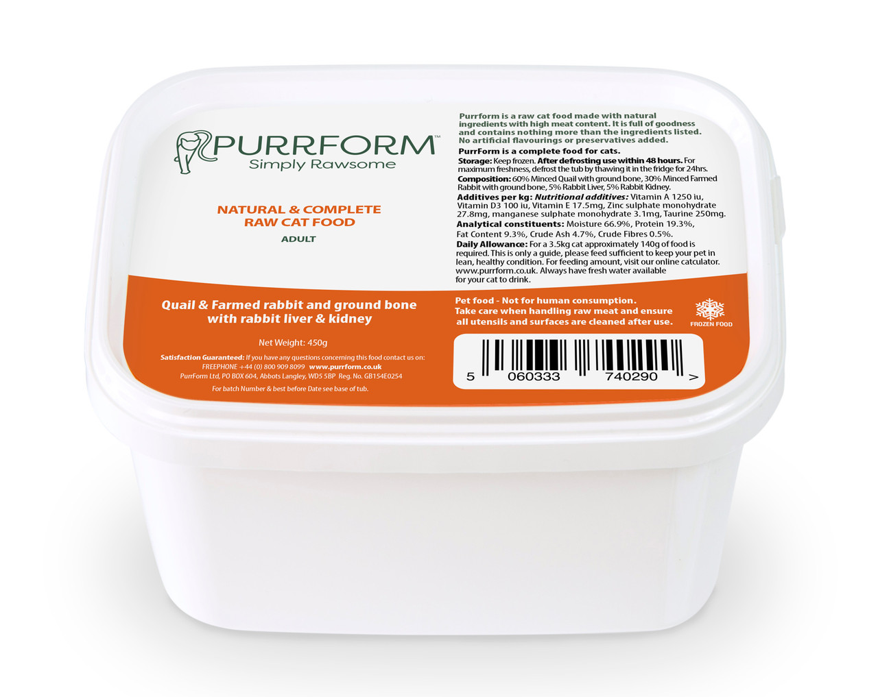 Purrform Adult Complete Quail & Rabbit 450g