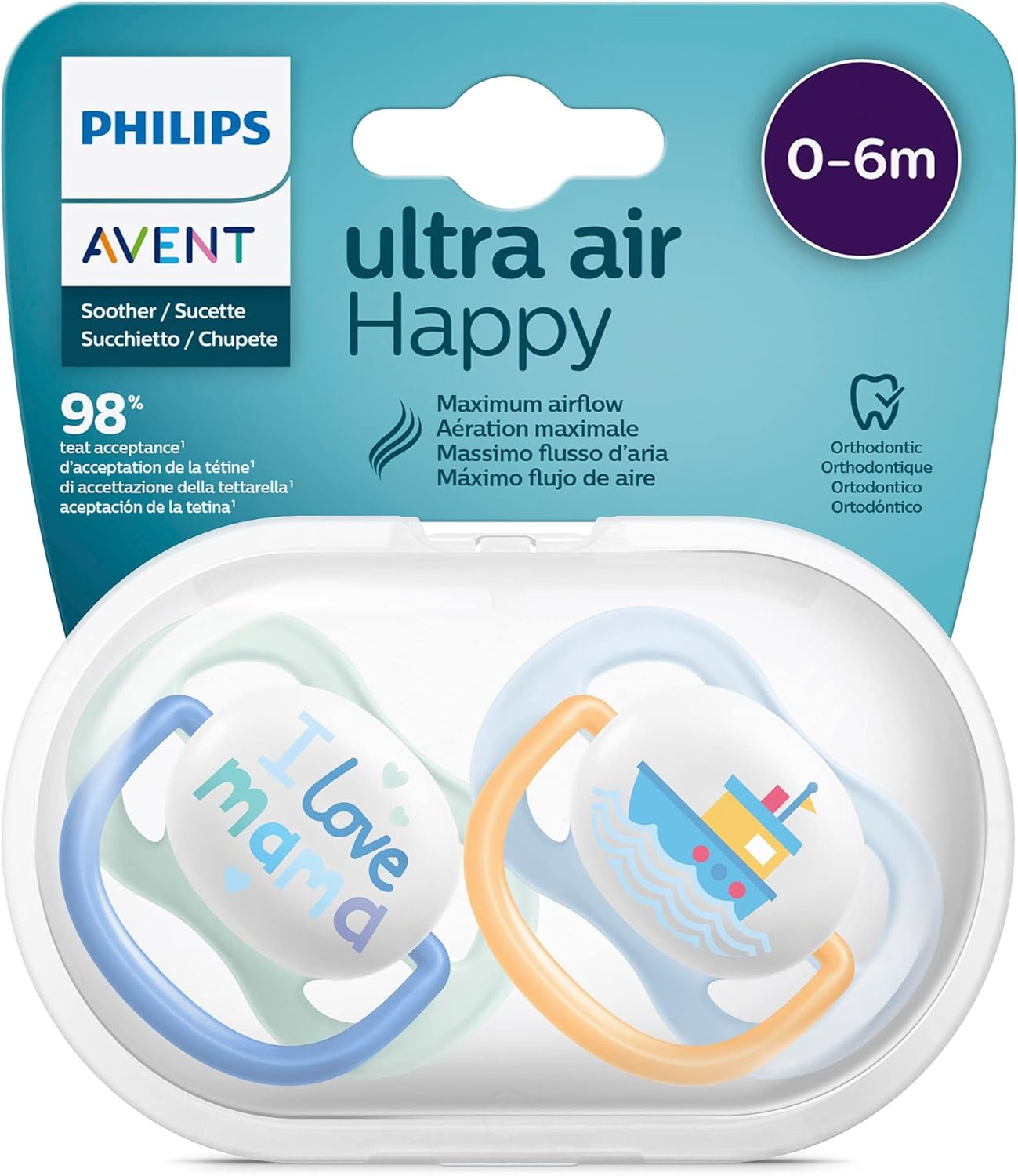 Philips AVENT Ultra Air Pacifiers 0-6 Month ( Love MAM - Boat )
