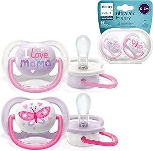 Philips Avent Ultra Air Pacifier Orthodontic & BPA, with Extra Ventilation Holes 0-6 Months Pack of 2 Pink Color
