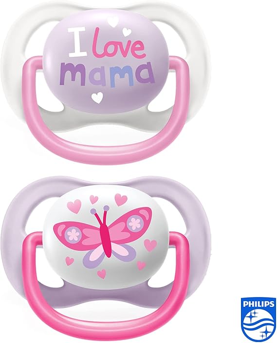 Philips Avent Ultra Air Pacifier Orthodontic & BPA, with Extra Ventilation Holes 0-6 Months Pack of 2 Pink Color