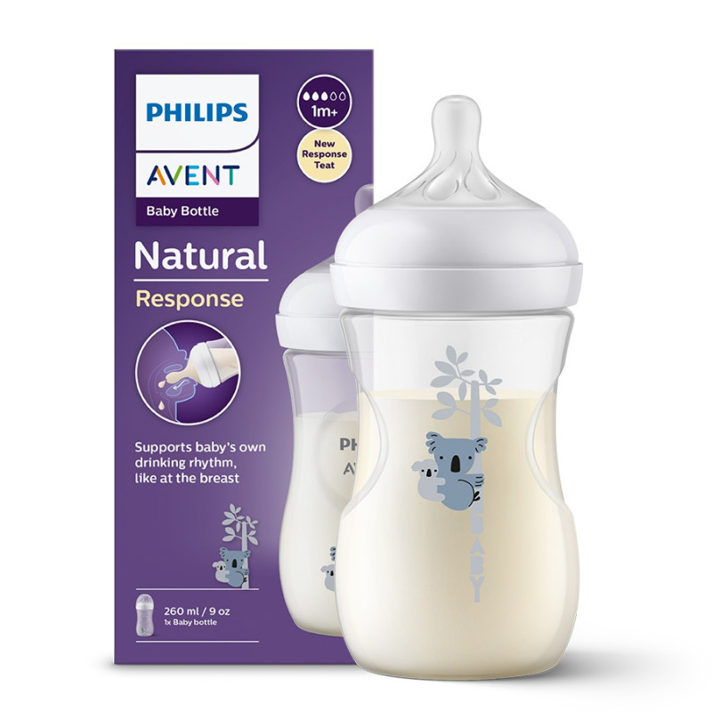 Philips Avent Natural Response Baby Bottle, 1m+, 260ml (Koala)