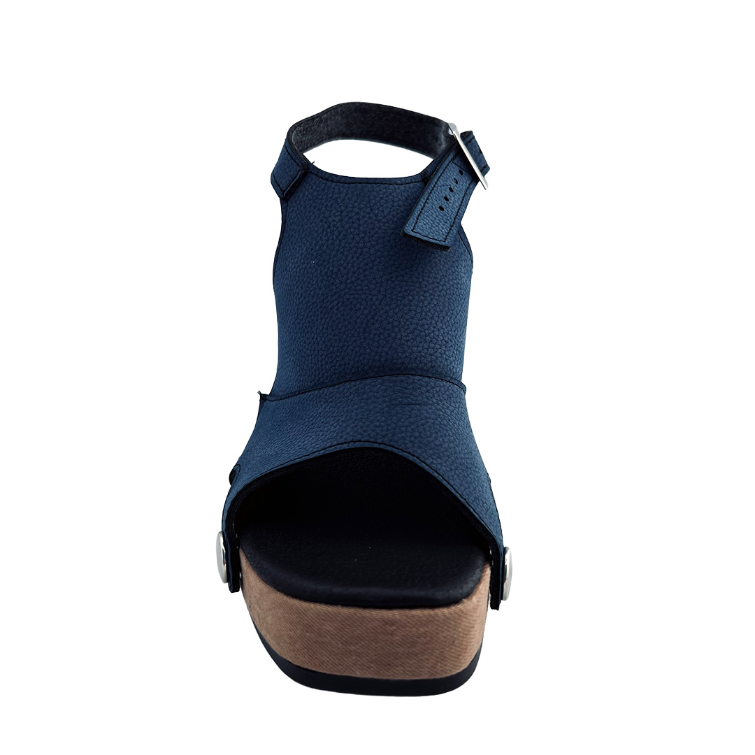 Camel High Platform Heels with Deep Blue Strap