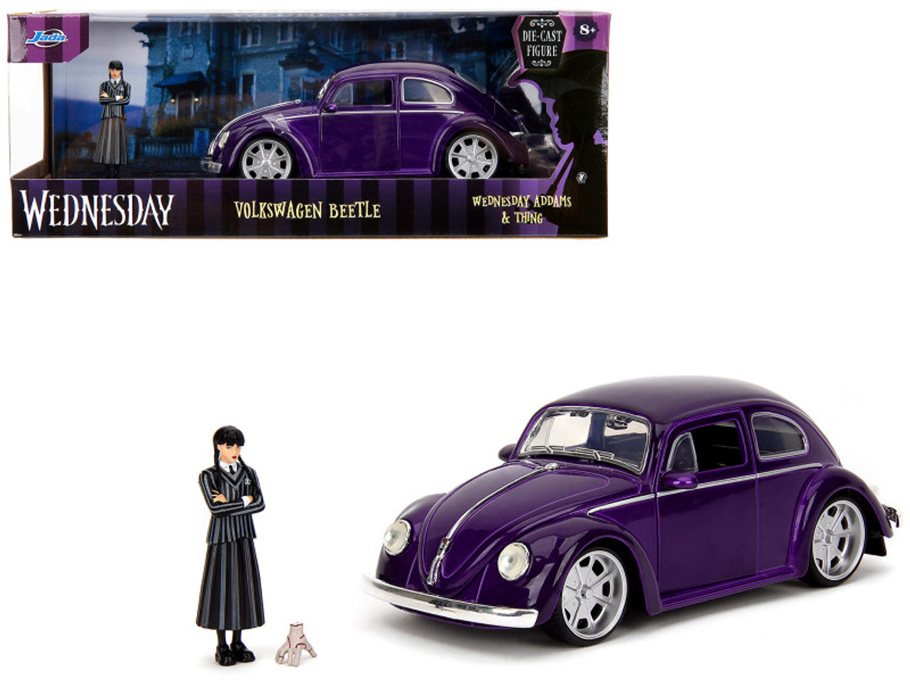 1/24 Jada Volkswagen Beetle with Wednesday Addams & Thing Figures Diecast Car Model