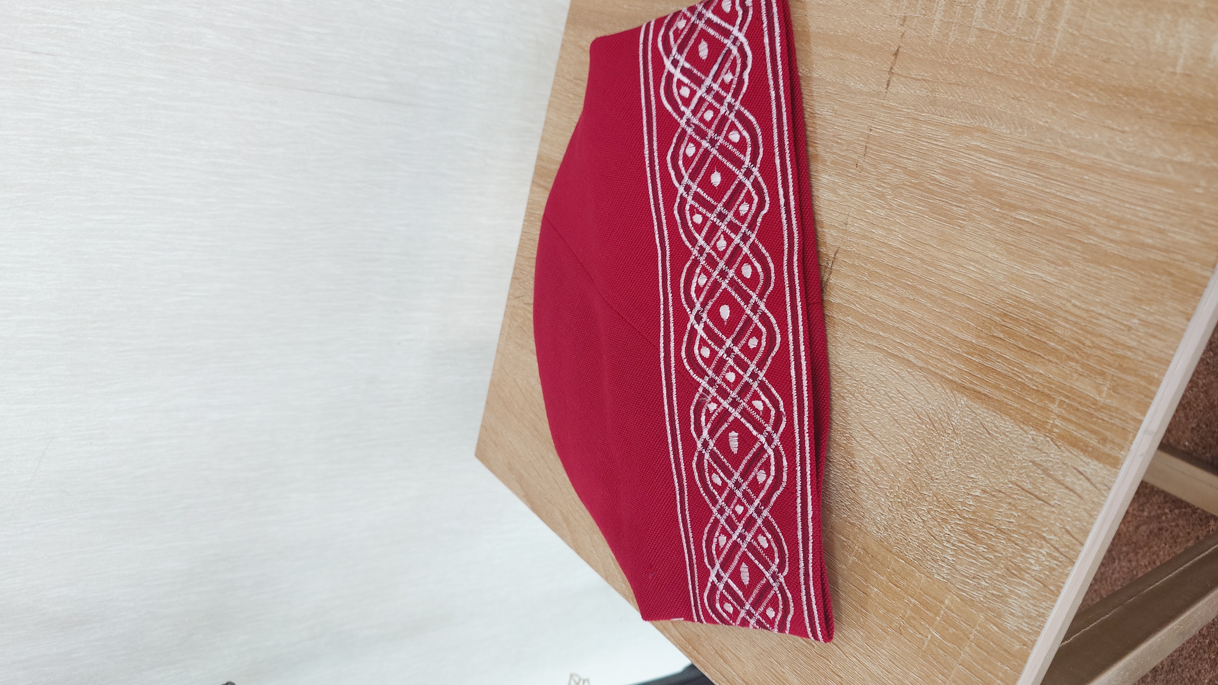 Wine colour handwoven aso-oke with embroidery 