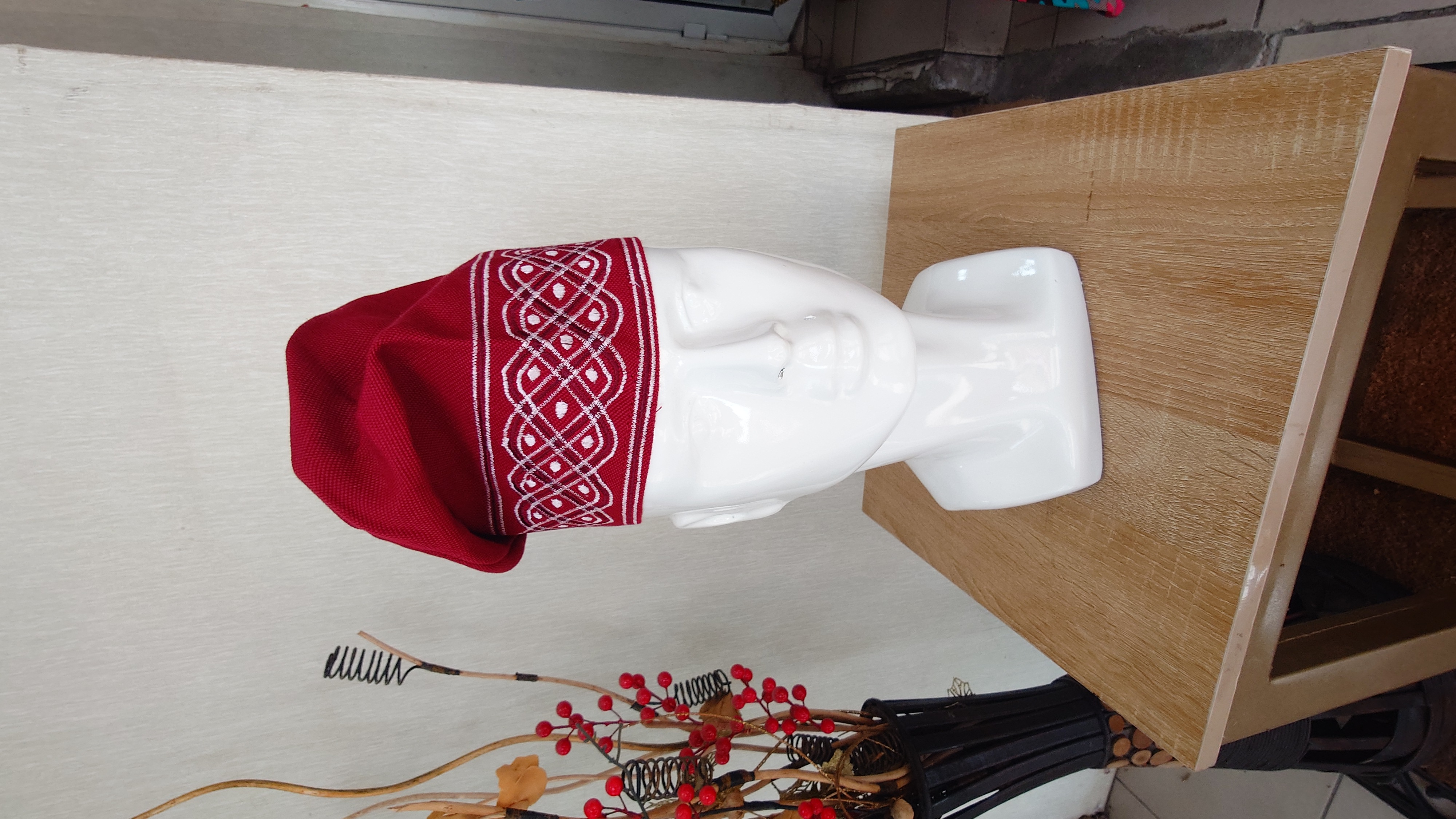 Wine colour handwoven aso-oke with embroidery 