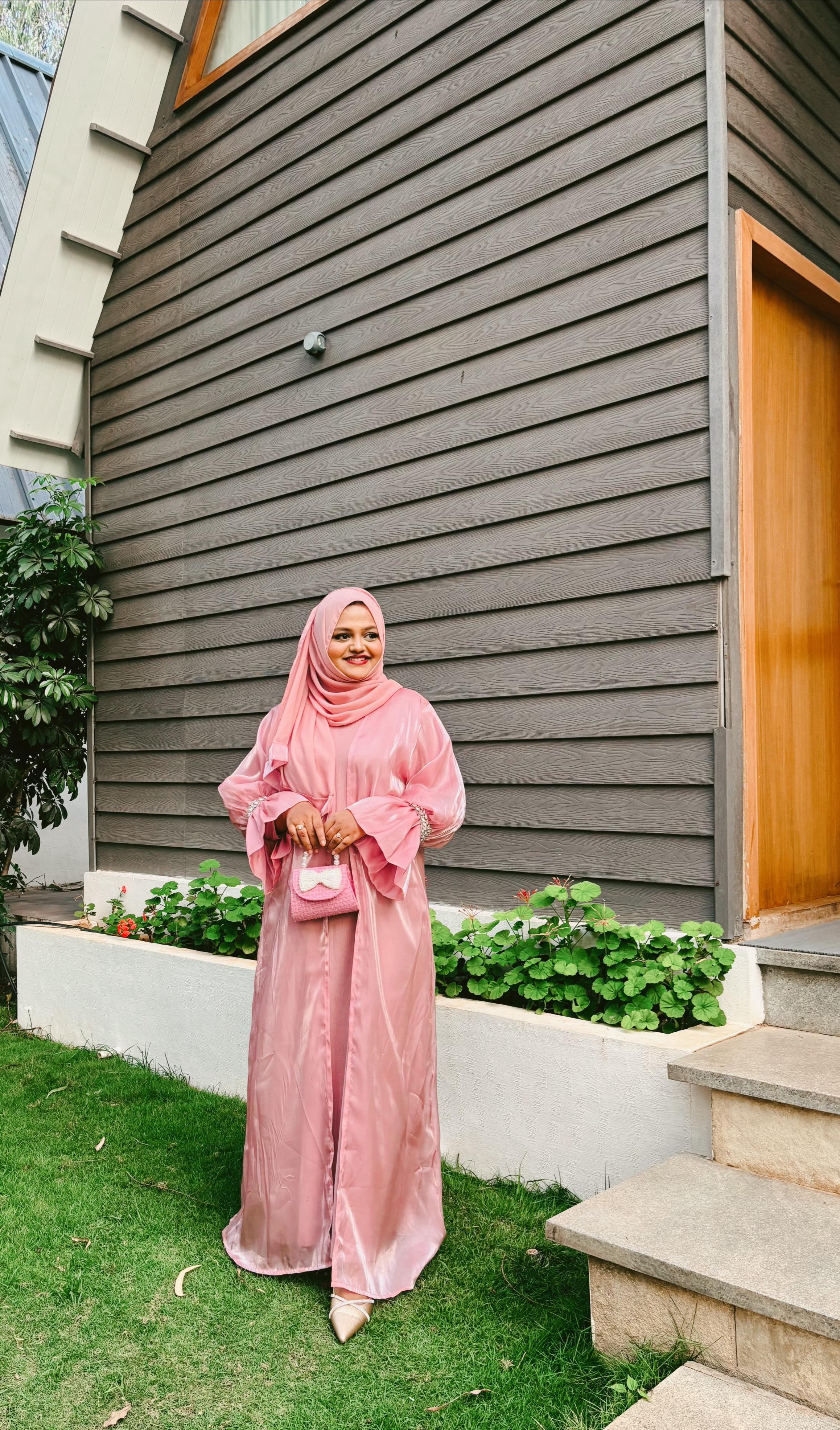 Pink organza stone abaya 