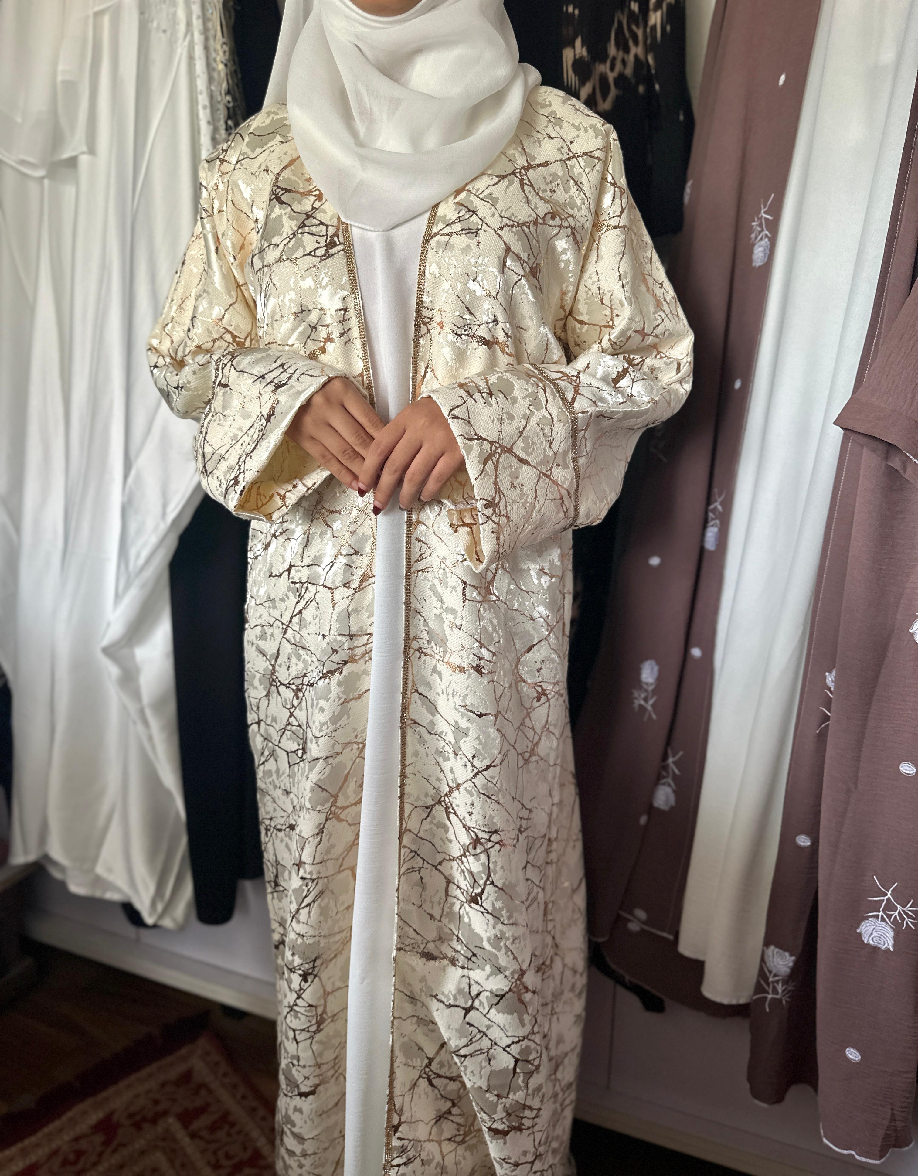 Marble Foil Print Abaya Set 