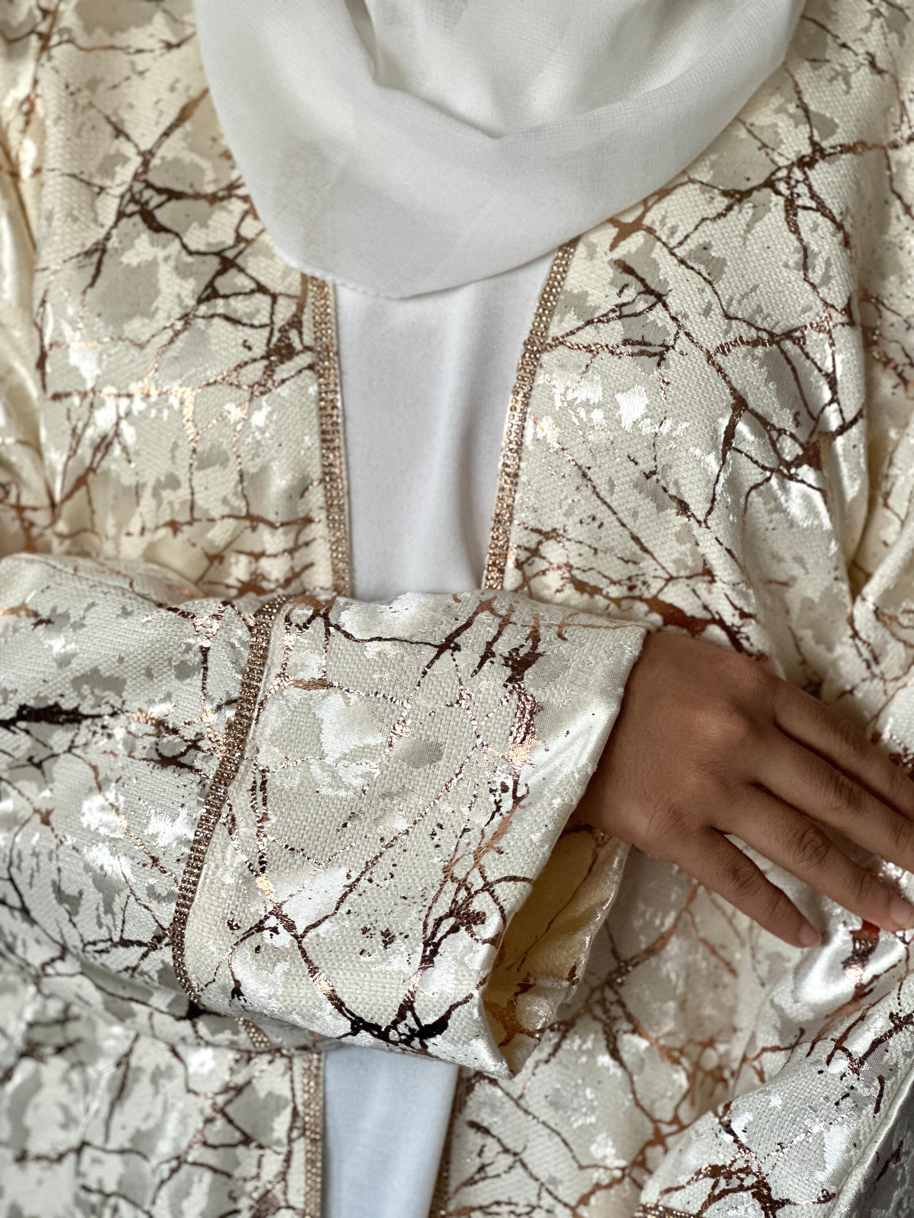 Marble Foil Print Abaya Set 