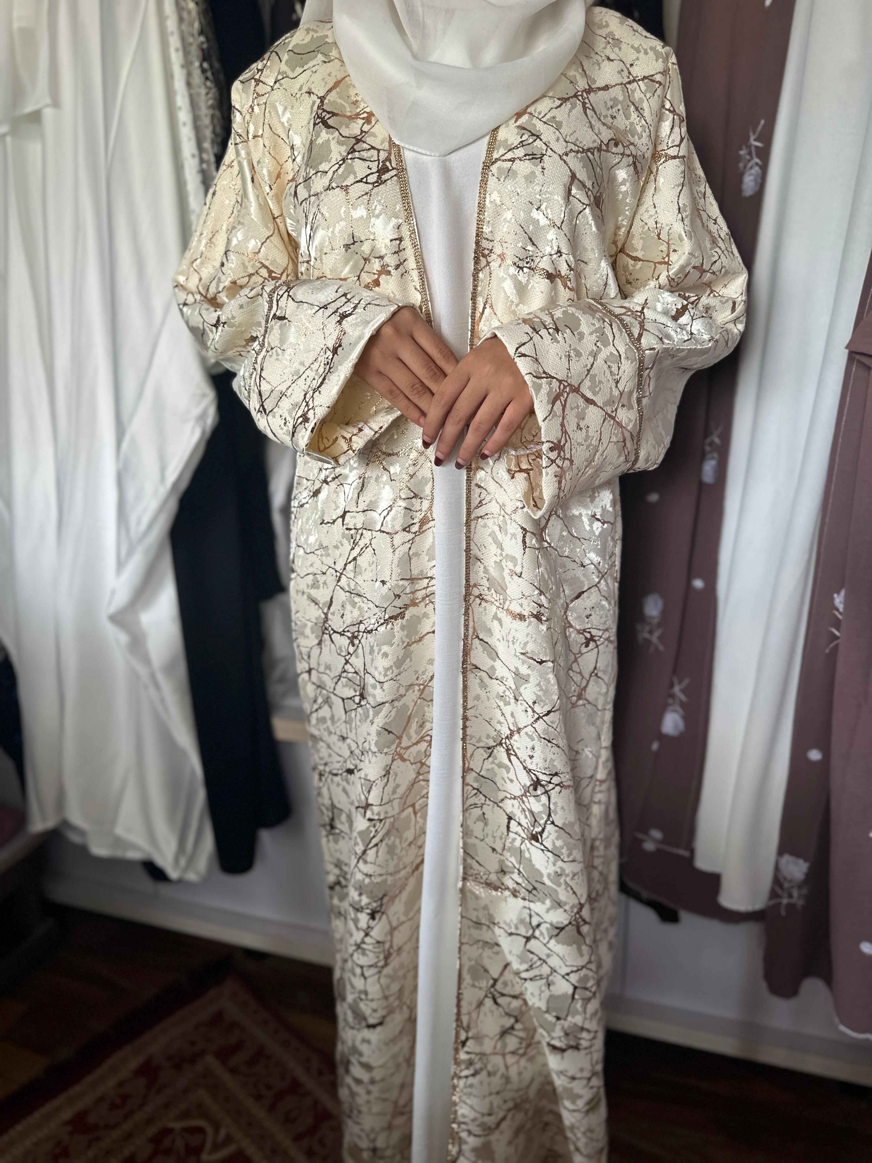 Marble Foil Print Abaya Set 
