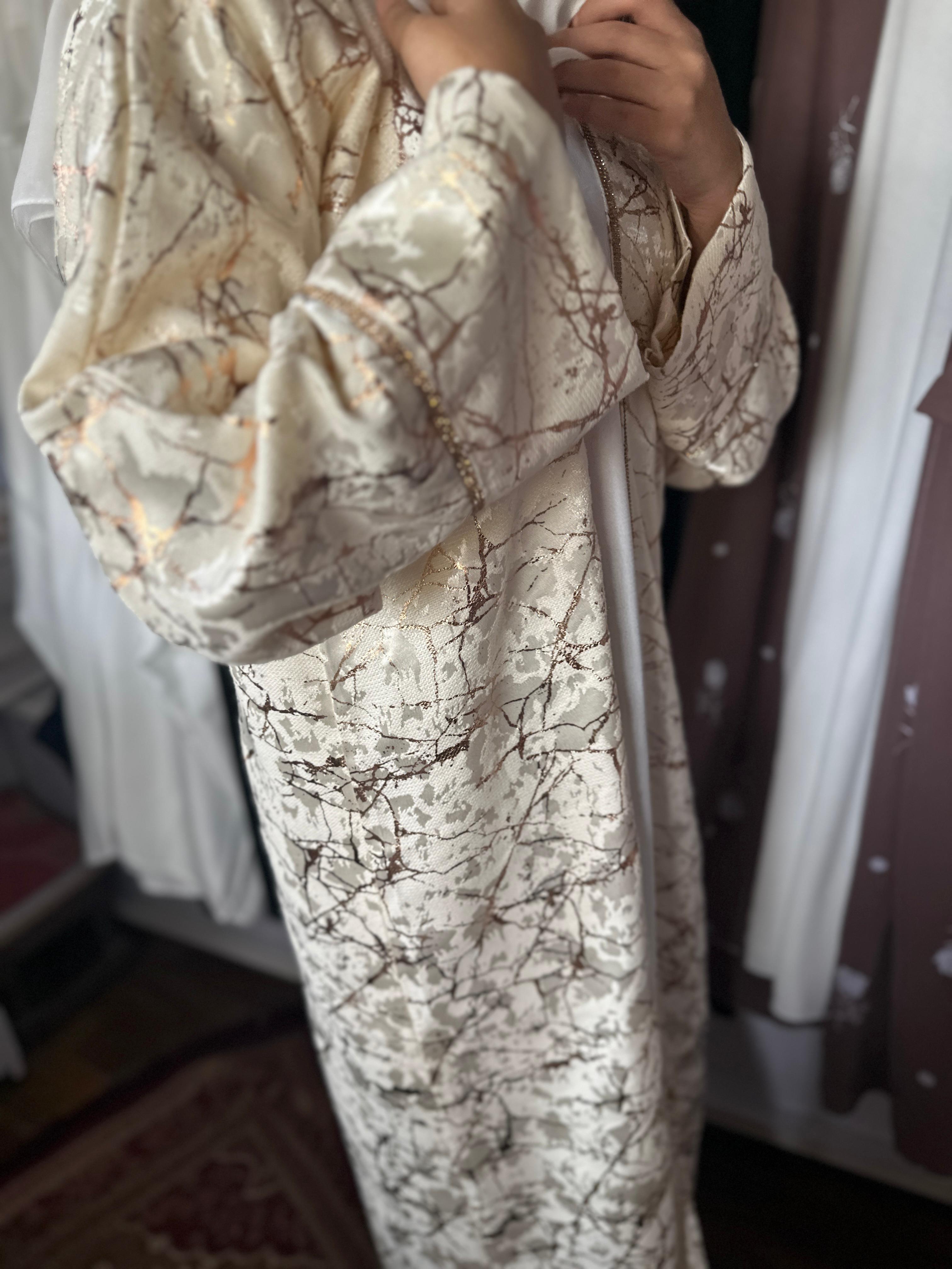 Marble Foil Print Abaya Set 